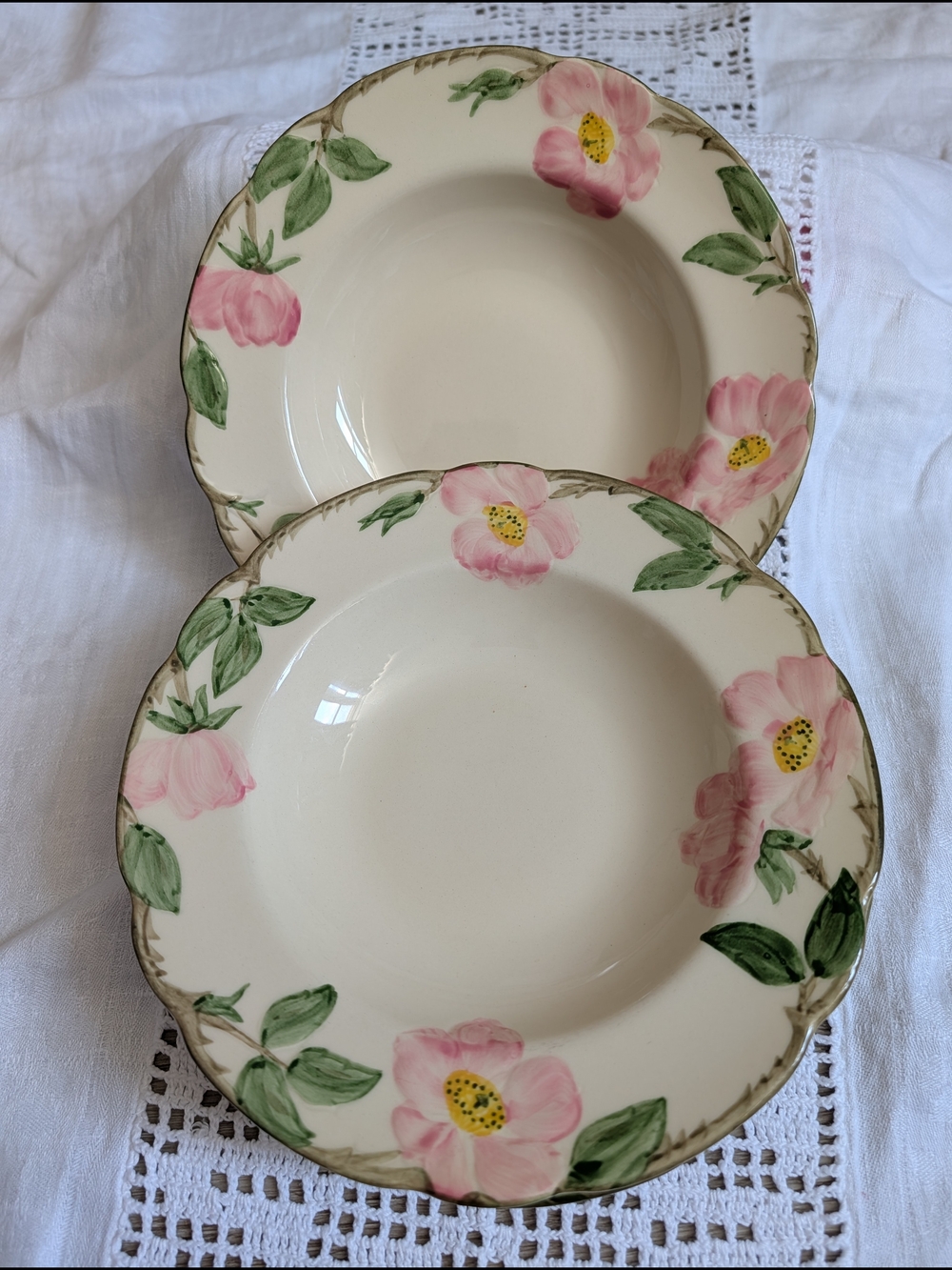 Fransican Earthenware Desert Rose Soup Bowls